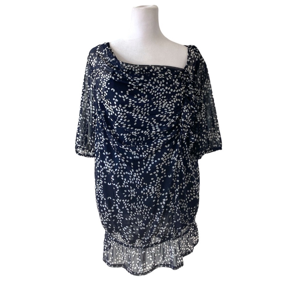 Lane Bryant 14 16 polka dot top blue white  short sleeves NWT